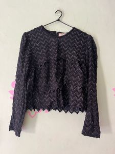 Black Full Sleeves Party Glam Top