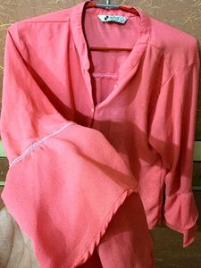 Coral Blouse with Bell Sleeves