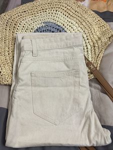 Beige Straight Leg Jeans
