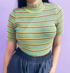 Striped Turtleneck Top