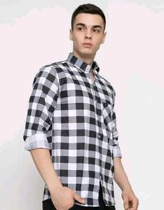 FREKMAN Men&#39;s Regular Fit Checked Pure BLACK Shirt
