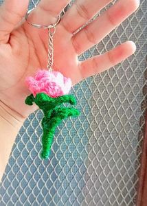 Handmade Crochet Rose Keychain