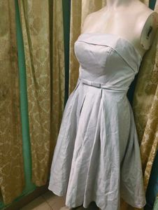 off shoulder grey dress with black sequence blazer
