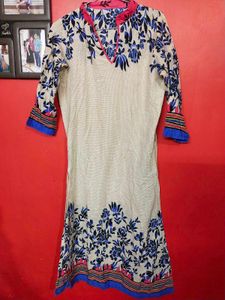 Cream Pink Kurti Set