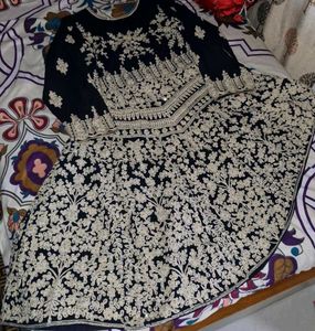 Elegant Navy Blue Embroidered Anarkali