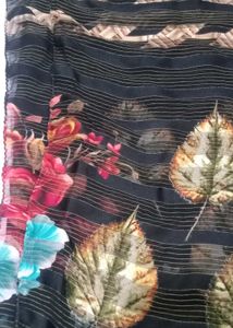 Black Flower Print Saree