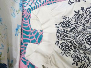 White Streachable Printed Top