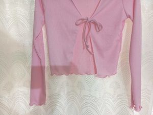 Pink Tie-Front Long Sleeve Top