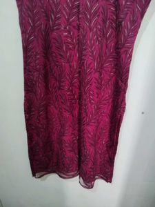 Dark Pink Fern Print Kurta Pajama Dupatta Black
