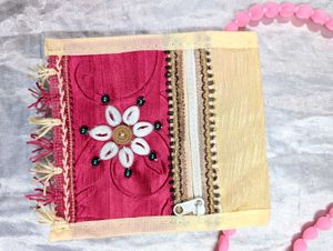 Beige/Pink Traditional Sling bag/Pouch