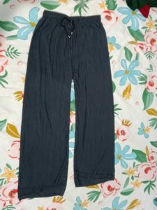 Navy Blue Wide Leg Plisse Pants