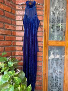 Elegant Blue Velvet Maxi Dress