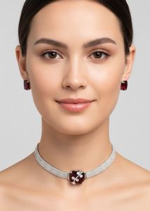 Sparkling Choker & Earring Set with Amber Tones