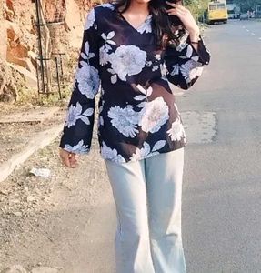 Floral Print Top with Bell Sleeves