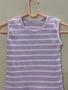 Lilac Striped Ribbed Tank Top
