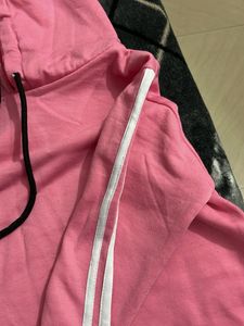 Pink fleece Hoodie with White Stripes