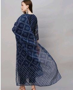 Blue Straight Kurti Pant Dupatta Set