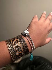 Vintage Rustic Brass Kada- Floral Motifs Adjustable Bracelet