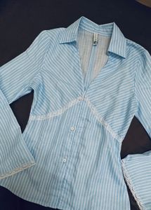 Newme Striped Lace Trim Top32-34