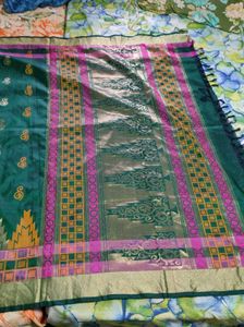 Green Saree With Temple Border