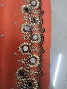 Orange Embellished Saree