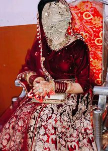 Heavy Dapka Hand Work Maroon Velve Bridal Lehnga