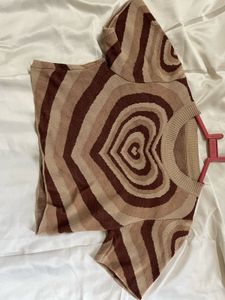 Retro Heart Print Knit Top