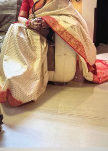 Elegant White &amp; Red Banarasi Saree  Wore Only Once