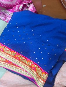 Elegant Blue Saree With Unstitched Blouse