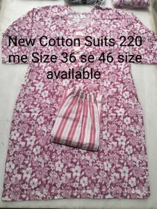 New Pure Cotton Suits 2 Piece Sets Kurtis With Pan