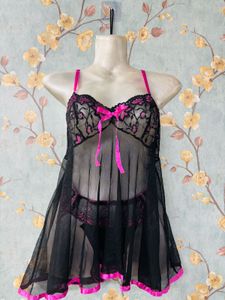 Black & Pink Babydoll Lingerie Set