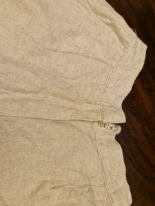 Beige Wide Pleated Linen Look Shorts