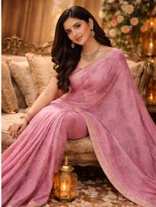 Elegant Pink Printed Saree