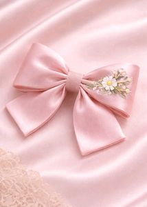 Pink Daisy Embroidered Hair Bow Clip