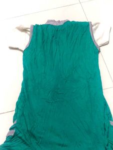 White T-Shirt with Sea Green Coatey – Elegant Look