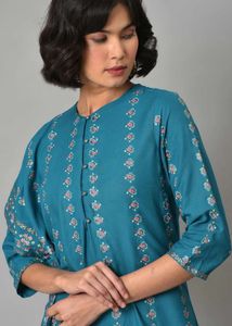 Teal Printed Kurta &amp; Leggings Set