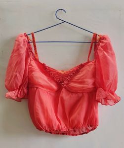 UNUSED Orange beaded Party-wear Top