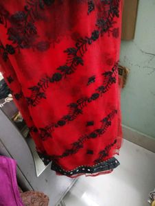 Embroidery Bollywood Net Red Saree