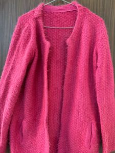 Pink Fuzzy Open Front Cardigan
