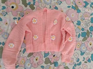 Pink Daisy Crochet Cardigan
