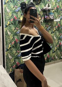 Striped Off-Shoulder Top &amp; Skirt