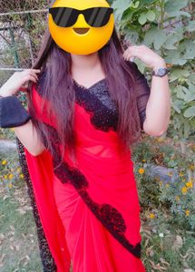 Super Stylish Pure Georgette Red Black Saree