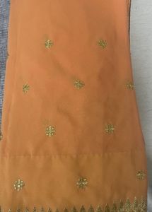 Georgette saree with golden embroidery &amp; blouse