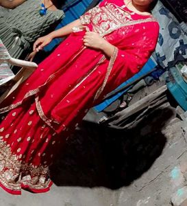 Red &amp; Gold Embroidered Salwar Kameez
