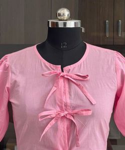 Pink Bow Tie Peplum Top