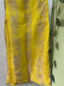 Yellow Organza Boat Neck Kurti