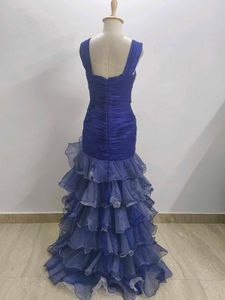 Elegant Blue Ruffled Gown