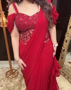 Red Embellished Corset Saree