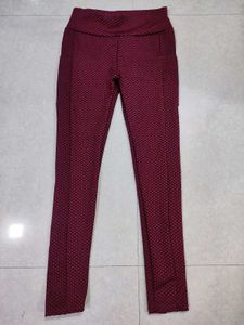 Red Textured Leggings