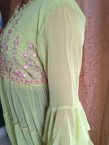 Green Embroidered Tiered Maxi Dress